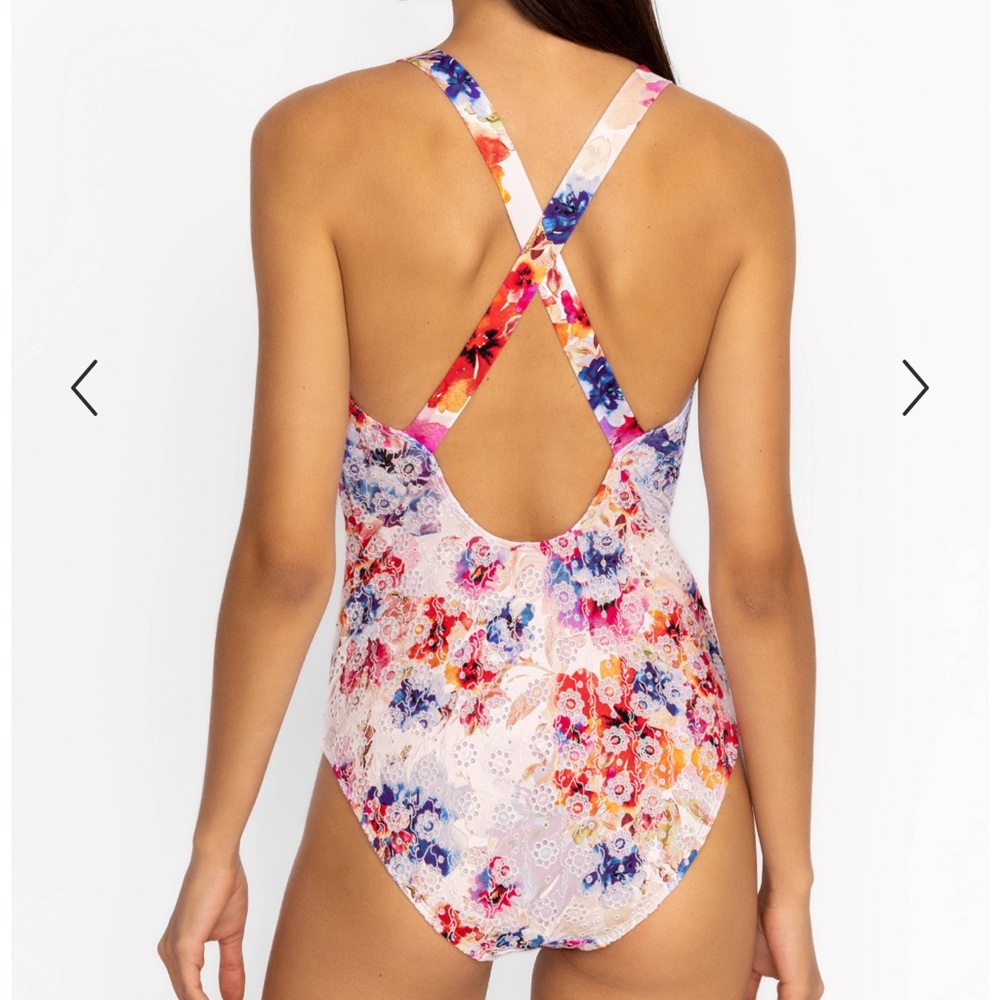 Johnny Was S Summer Days Eyelet cross back one piece swimsuit